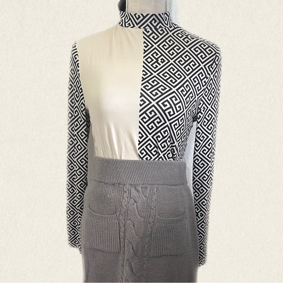 Koandaily Givenchy Inspired Long Sleeve Blouse Women Size Medium Black and White - Picture 2 of 6